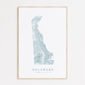 Impression de carte du Delaware, carte du Delaware, cadeau de plage de Rehoboth, affiche de carte du Delaware, art du Delaware, décoration de maison de plage, carte de la plage de Bethany, Lewes DE