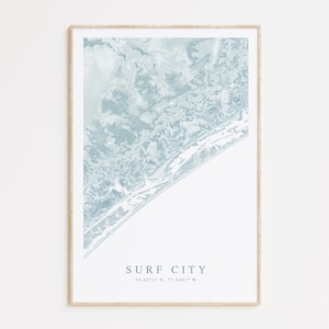 Surf City North Carolina Map Print, Surf City Poster, North Carolina Gift, North Carolina Beach Home Gift, Beach House Decor