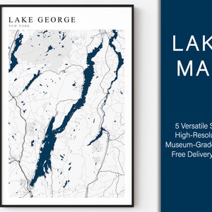 Impression de carte de Lake George NY, impression de carte de New York, décor de lac George, décor de maison de lac, impression de lac George New York, intérieur de maison de lac