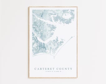 Carteret County North Carolina Map Print, Map of Carteret County, Outer Banks Gift, North Carolina Map Poster, Beach House Decor