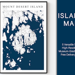Mount Desert Island Map Poster,  Bar Harbor Map Print, Maine Travel Decor, Maine Map Gift, Mount Desert Island Print, Maine Wall Art
