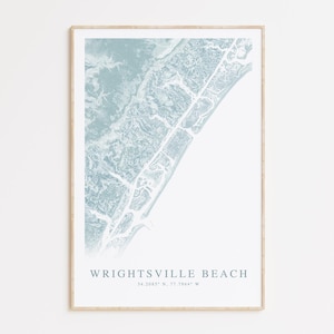 Impression de carte de Wrightsville Beach en Caroline du Nord, carte de Wrightsville Beach, cadeau de Wrightsville Beach, affiche de carte de Caroline du Nord, côte de la Caroline