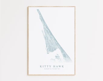 Kitty Hawk North Carolina Map Print, Map of Kitty Hawk, Outer Banks Map Poster, North Carolina Map Poster, Beach House Decor