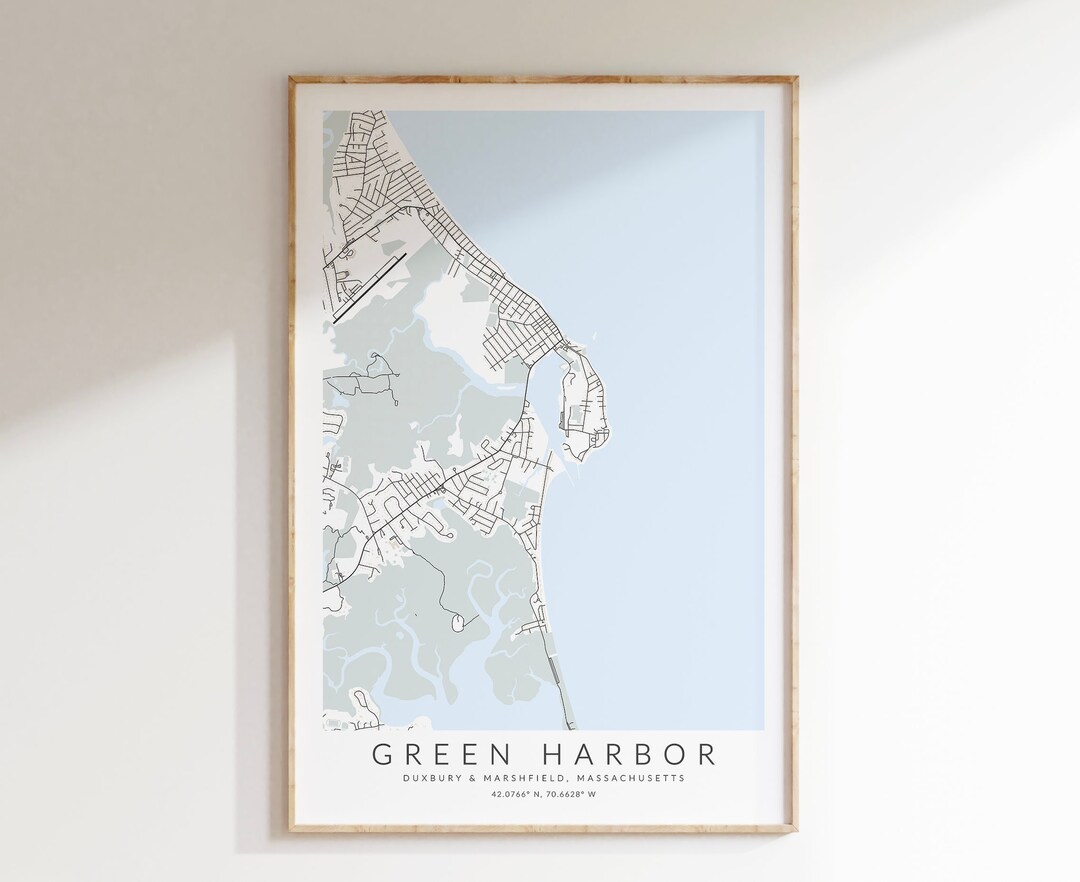 Green Harbor Massachusetts Map Print, Duxbury Map Poster, Marshfield