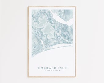 Emerald Isle North Carolina Map Print, Map of Emerald Isle NC, Emerald Isle Gift, North Carolina Map Poster, Carolina Coast, Beach House Art