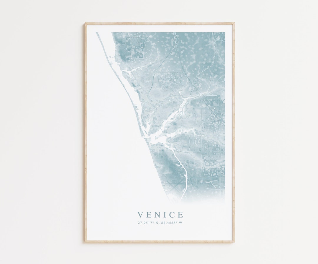 Venice Florida Map Print, Map of Venice Florida, Florida Beach Home ...