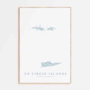 US Virgin Islands Map Print, Map of St John, Virgin Islands Gift, St Croix Wall Art, Caribbean Wall Art, Beach House Decor, USVI Gift