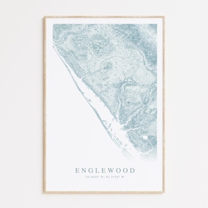 Impression de carte d'Englewood en Floride, carte d'Englewood en Floride, cadeau maison de plage en Floride, art mural Floride, décoration de maison de plage, cadeau Englewood