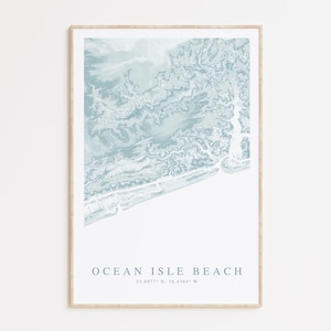 Impression de carte Ocean Isle Beach en Caroline du Nord, carte d'Ocean Isle Beach, cadeau Ocean Isle Beach, affiche de carte de la Caroline du Nord, art de la côte de la Caroline