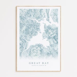 Impression de carte de Great Bay New Hampshire, cadeau New Hampshire, carte de Great Bay NH, cadeau de Great Bay, décoration de maison de plage, Portsmouth NH, art mural côtier
