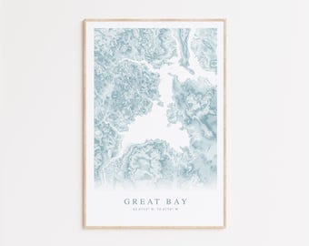 Great Bay New Hampshire Map Print, New Hampshire Gift, Great Bay NH Map, Great Bay Gift, Beach House Decor, Portsmouth NH, Coastal Wall Art