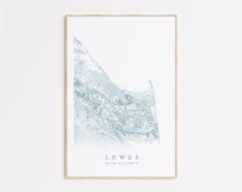 Lewes Delaware Map Print, Map of Lewes Delaware, Lewes Gift, Delaware Map Poster, Delaware Art, Beach House Decor, Delaware Gift