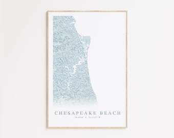 Chesapeake Beach Map Print, Map of Chesapeake Bay, Chesapeake Bay Art, Wall Decor Maryland, Coastal Wall Art, Chesapeake Bay Gift