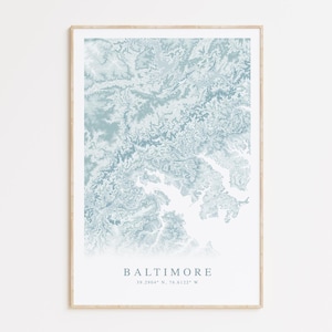 Impression de carte de Baltimore dans le Maryland, cadeau maison du Maryland, carte de la baie de Chesapeake, cadeau de Baltimore, affiche de carte de Baltimore, déco maison de plage