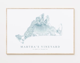 Martha's Vineyard Map Print, Edgartown Wall Art, Buzzards Bay Massachusetts, Beach House Wall Art, Coastal Wall Art, Marthas Vineyard Gift