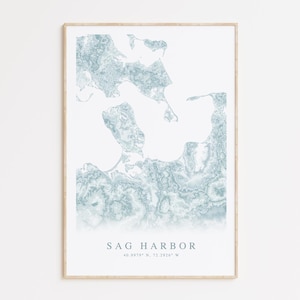 Impression de carte de Sag Harbor New York, carte de Sag Harbor, cadeau de Long Island, les Hamptons NY, art de Long Island, décoration de maison de plage, cadeau de Sag Harbor