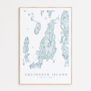 Impression de carte de l'île de Aquidneck, Rhode Island, affiche de carte de l'île de Aquidneck, cadeau de l'île de Aquidneck, art du Rhode Island, décoration de maison de plage