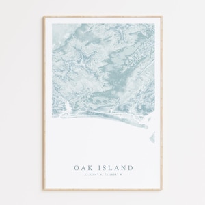 Impression de carte d'Oak Island en Caroline du Nord, carte d'Oak Island, cadeau Oak Island, affiche de carte de Caroline du Nord, côte de la Caroline, décoration de maison de plage