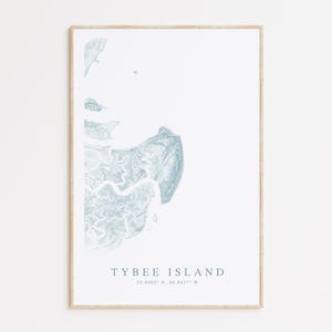 Impression de carte de Tybee Island, cadeau maison de Georgia Beach, art mural Tybee Island, art de la côte de Géorgie, Savannah GA, décoration de maison de plage, art mural plage