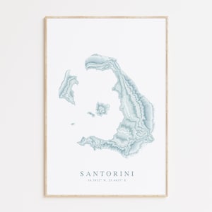 Impression de carte de Santorin, affiche de la Grèce, Santorin, Grèce, cadeau de Santorin, impression de carte de la Grèce, affiche de la mer Égée, cadeau de la Grèce, impression de l'Europe