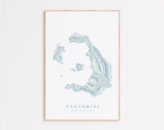 Impresión de mapa de Santorini, póster de Grecia, Santorini, Grecia, regalo de Santorini, impresión de mapa de Grecia, póster del mar Egeo, regalo de Grecia, impresión de Europa