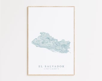 El Salvador Map Print, Map of El Salvador, Central America Gift, El Salvador Wall Art, Beach House Decor, San Salvador Gift, El Salvador Art