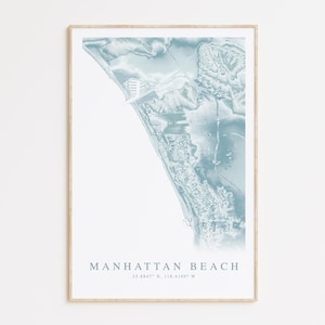 Impression de carte de Manhattan Beach en Californie, cadeau maison en Californie, cadeau de plage, cadeau en Californie, décoration de maison de plage, art mural plage, affiche de surf