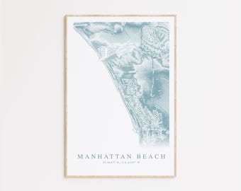 Manhattan Beach California Map Print, California Home Gift, Beach Gift, California Gift, Beach House Decor, Beach Wall Art, Surf Poster