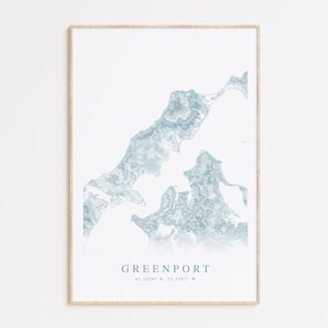 Impression de carte de Greenport New York, carte de Greenport, cadeau de Long Island, Long Island NY, art de Long Island, décoration de maison de plage, Shelter Island NY