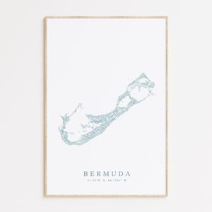 Impression de carte des Bermudes, carte des Bermudes, cadeau Bermudes, art mural des Bermudes, art mural de l'île, décoration de maison de plage, cadeau des Bermudes Hamilton