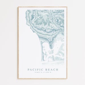 Impression de carte de Pacific Beach en Californie, cadeau maison en Californie, cadeau de plage du Pacifique, carte de plage du Pacifique, décoration de maison de plage, art mural plage