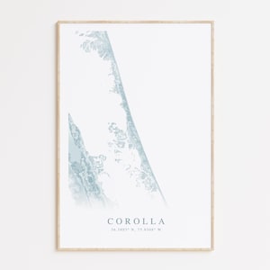 Impression de carte de la Corolla de Caroline du Nord, carte de la corolle, affiche de carte des Outer Banks, affiche de carte de Caroline du Nord, décoration de maison de plage