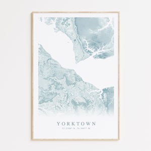 Impression de carte de Yorktown en Virginie, carte de la baie de Chesapeake, affiche de Yorktown, péninsule de Virginie, Virginie, art mural côtier, cadeau de Yorktown