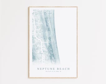 Neptune Beach Map Print, Jacksonville Beaches Florida Map Art, Topographic Map