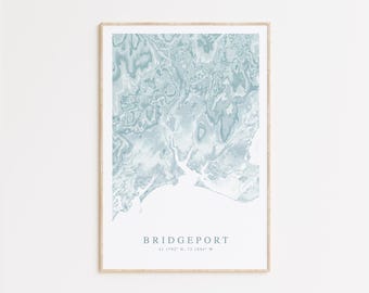 Bridgeport Connecticut Map Print, Connecticut Map Art, Bridgeport Gift, Connecticut Gift, Bridgeport Print, Long Island Sound Map Art