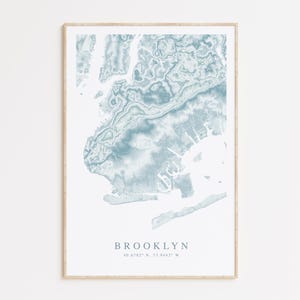 Impression de carte de Brooklyn New York, carte cadeau Brooklyn, affiche de Brooklyn, affiche de New York, impression de carte de la ville de New York, carte de Brooklyn NY, topographie