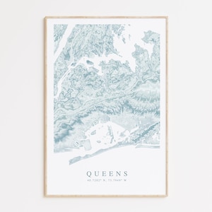 Queens New York Map Print, Queens Gift Map, Long Island Poster, NYC Poster, New York City Map Print, Map of Queens NY, Topography