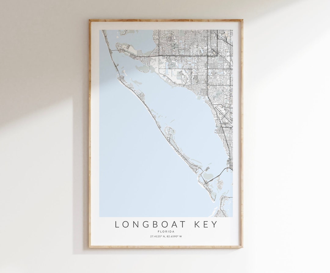 Longboat Key Florida Map Print, Map of Longboat Key, Longboat Key