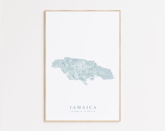 Jamaica Map Print, Map of Jamaica, Jamaica Gift, Montego Bay Wall Art, Caribbean Wall Art, Beach House Decor, Kingston Jamaica Gift