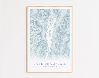 Lake Champlain Map Print, Map of Lake Champlain, Lake Champlain Gift, Vermont Map, Lake Champlain Art, New York Map, Lake House Decor