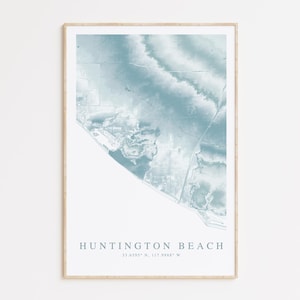 Impression de carte de Huntington Beach en Californie, cadeau maison en Californie, cadeau de plage, cadeau en Californie, décoration de maison de plage, art mural plage, affiche de surf