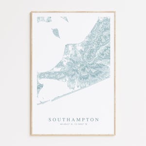 Impression de carte de Southampton New York, carte de Southampton, cadeau de Long Island, Long Island NY, art de Long Island, décoration de maison de plage, impression de Long Island
