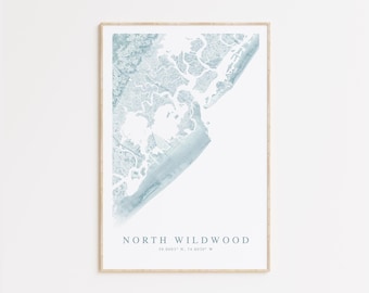 North Wildwood New Jersey Map Print, Map of North Wildwood, North Wildwood Gift, New Jersey Beach Gift, New Jersey Art, Beach House Decor