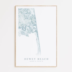 Impression de carte de Dewey Beach, carte de Dewey Beach, Delaware, cadeau de Dewey Beach, affiche de carte de Delaware, Art Delaware, décoration de maison de plage, cadeau Delaware
