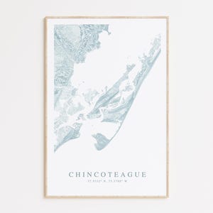 Impression de carte de Virginie de Chincoteague, carte de Chincoteague, art de Virginie, art de la baie de Chesapeake, art mural côtier, cadeau de Virginie