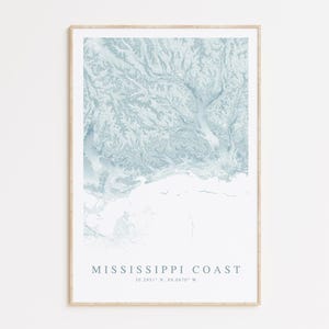 Impression de carte de la côte du Mississippi, cadeau maison de la plage du Mississippi, art mural Biloxi, carte de la côte du golfe, décoration de maison de plage, art mural plage