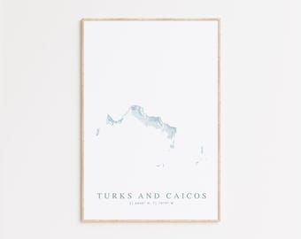 Turks and Caicos Map Print, Map of Turks and Caicos, Caribbean Beach Home Gift, Caribbean Wall Art, Beach House Decor, Turks and Caicos Gift
