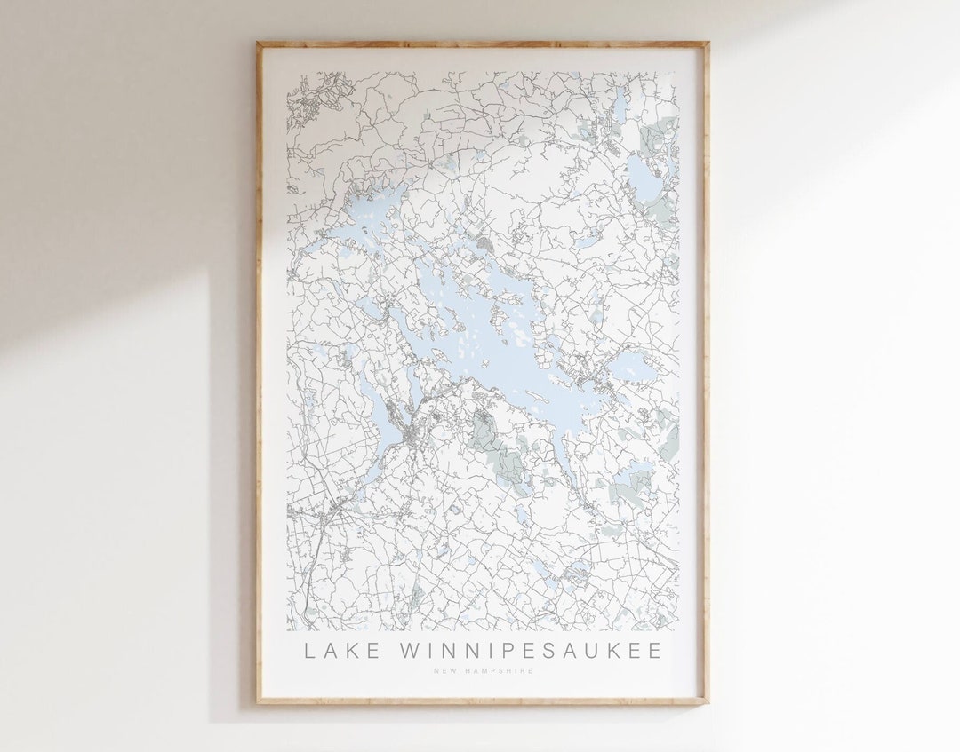 Lake Winnipesaukee Map Print, Lake Winnipesaukee Print, Lake