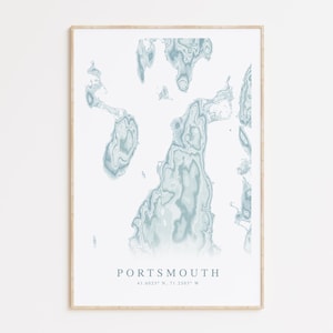 Impression de carte de Portsmouth Rhode Island, affiche de carte de Portsmouth, cadeau RI de Portsmouth, Art du Rhode Island, décoration de maison de plage, art mural Beachy, décoration RI