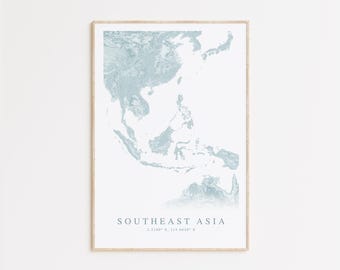 Impresión de mapa del sudeste asiático, mapa del sudeste asiático, regalo de Tailandia, arte mural de Vietnam, decoración de Indonesia, regalo de Bali, impresión de Camboya